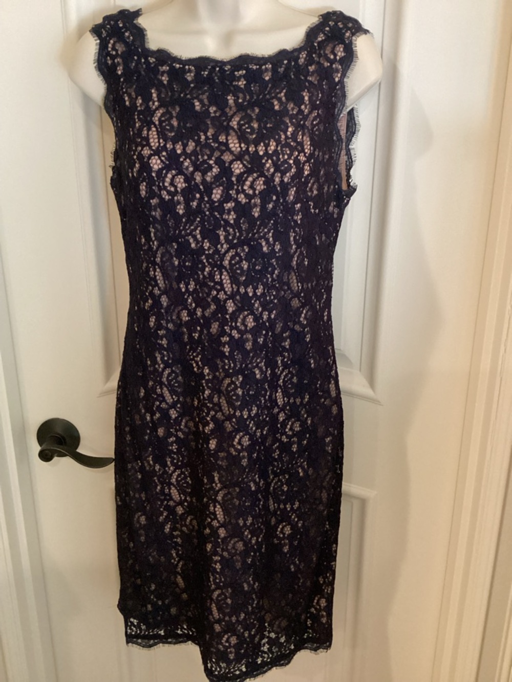 Adrianna Papell Navy Lace Sheath Dress